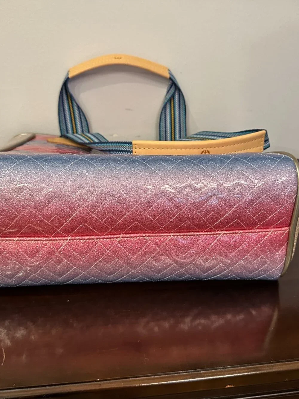 Consuela Nico Classic Tote Pink Blue Quilted Glitter Bag 13